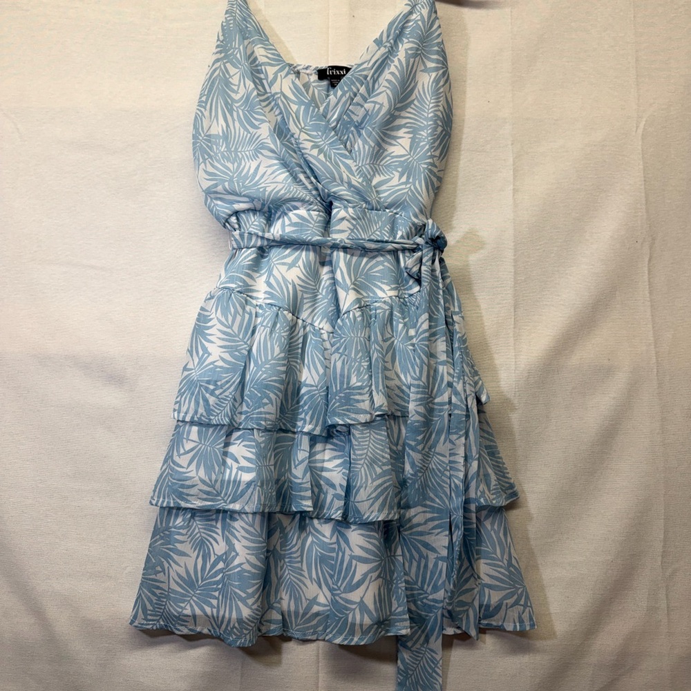 Trixxi Light Blue Tropical Print Mini Dress